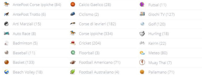 palinsesto bookmaker stranieri